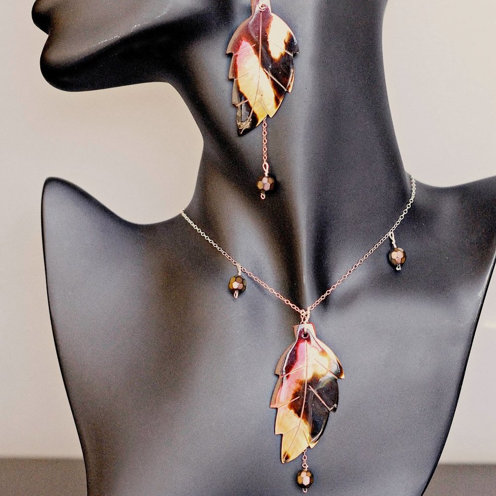 Fallen Angels Dainty Necklace and Earrings - Autumn Leaves Theme